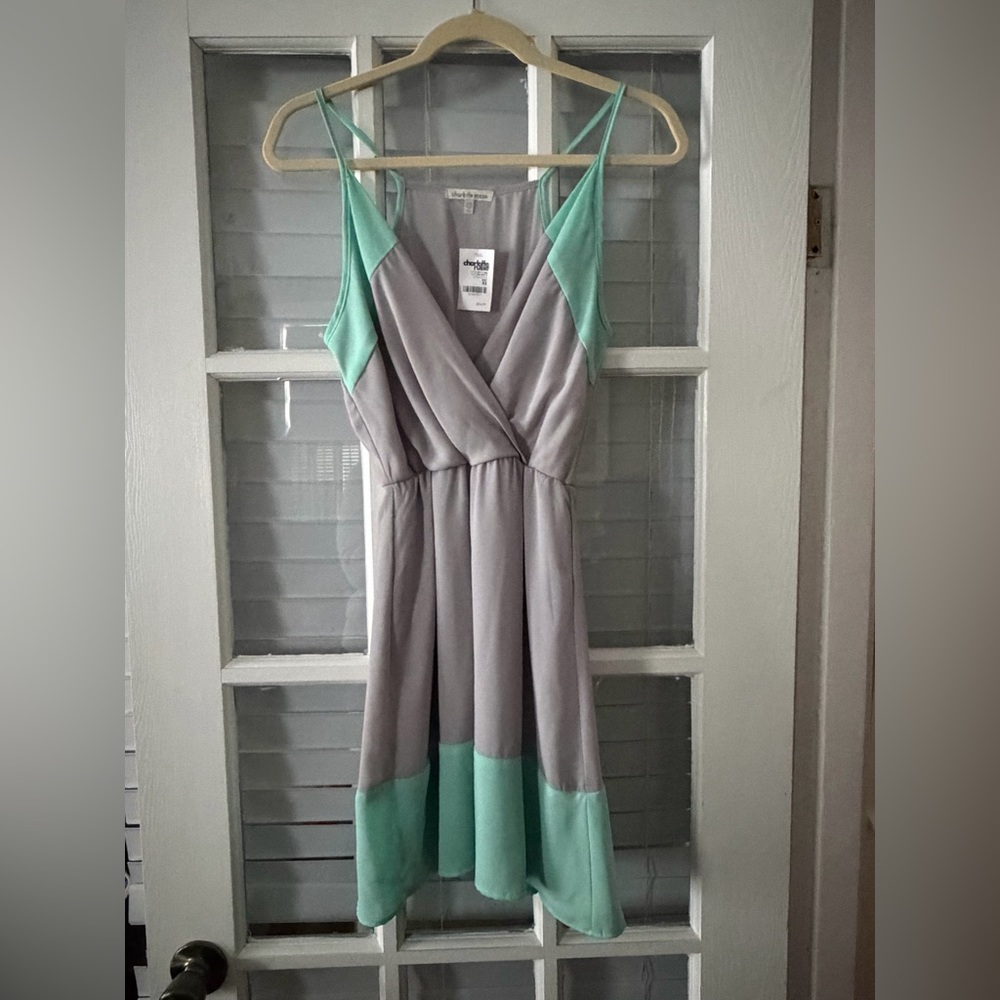 NWT Charlotte Russe Women’s XS Gray Mint‎ Green Sleeveless Mini Dress | SKU 0255